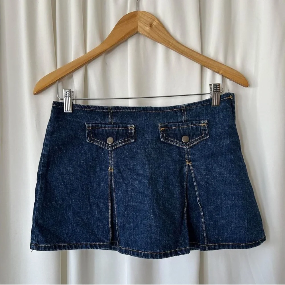 Vintage Y2K Blue asphalt Mini denim Skort pleated. - Picture 2 of 8